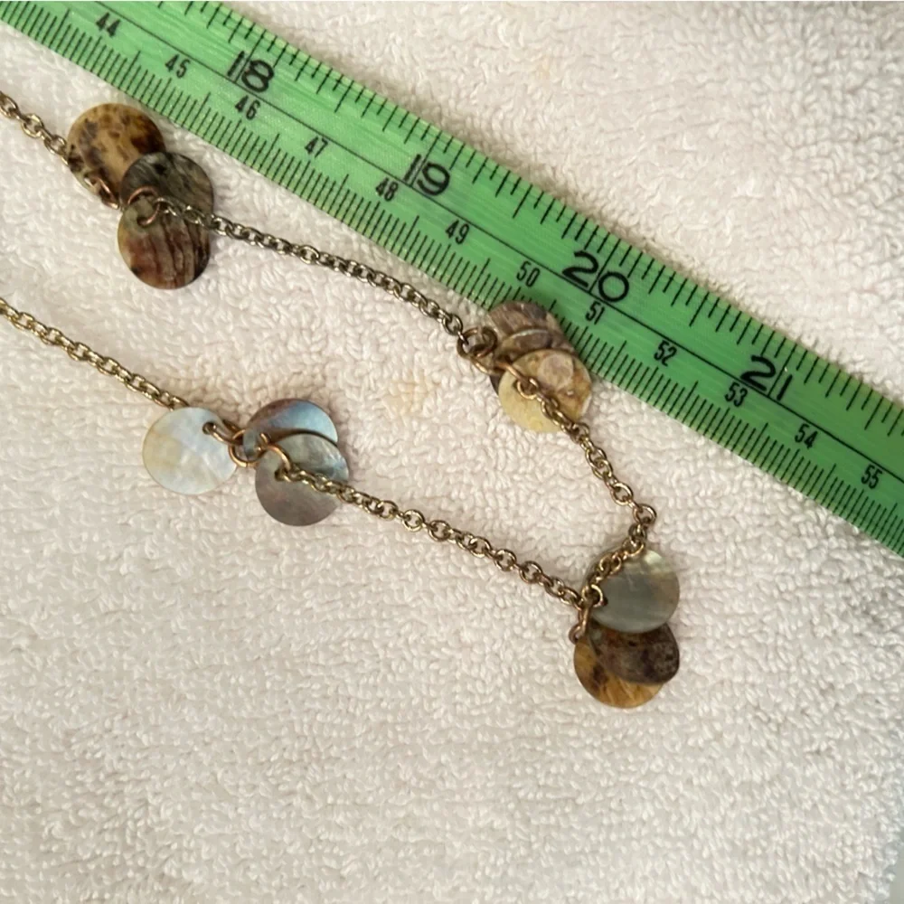 Boutique long delicate necklace mother of pearl circle beaded adjustable 18 inch